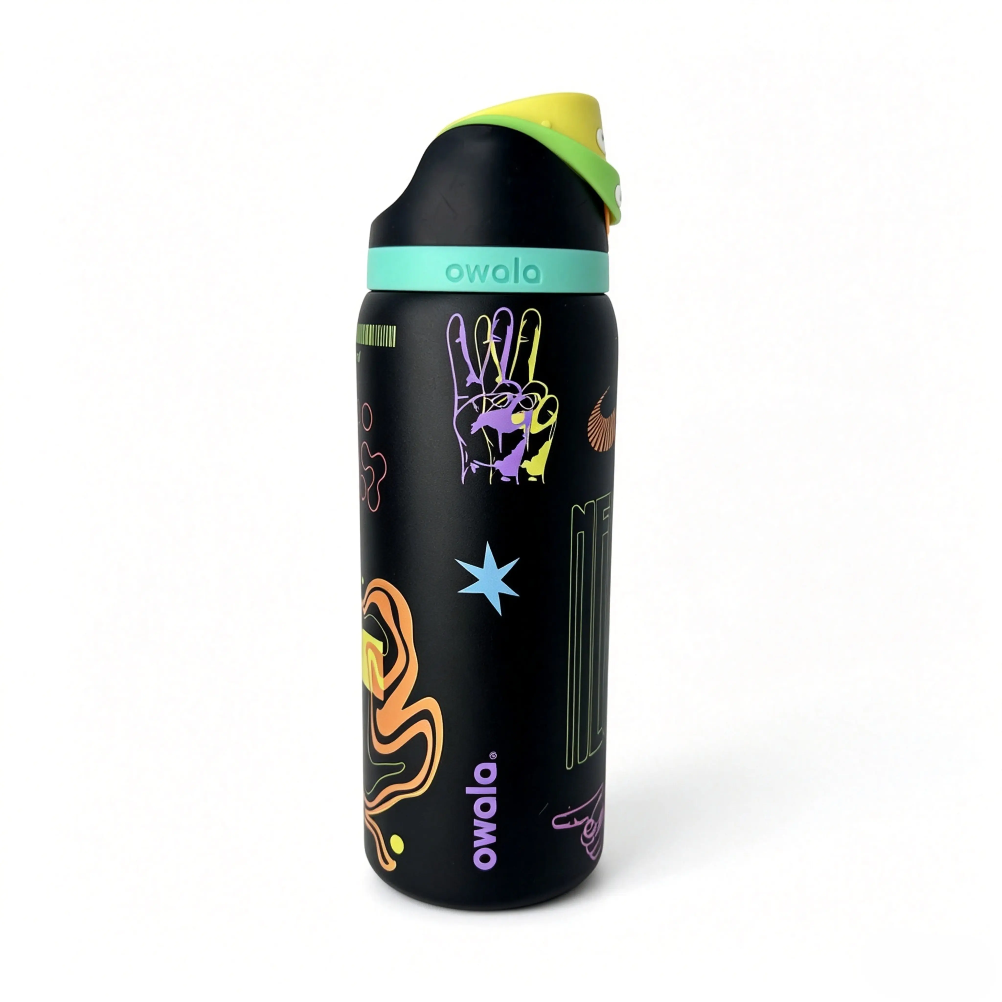 Owala FreeSip 32oz Insulated Stainless Steel Drinkware Flask - Black Retro Peace Hand Graffiti Print, Leak-Proof Flip Straw Sports Water Bottle, Flasks  big capacity  cup sarcastic design funny coffee mug keep drink wild new Stranger Things office gym