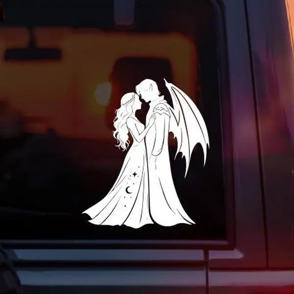 A Court of Thorns and Roses Feyre & Rhys Silhouette Vinyl Car Decal – Night Court Embrace Design – Romantic Fantasy ACOTAR Sticker for Car Window Laptop Tumbler – BookTok Romantasy Gift