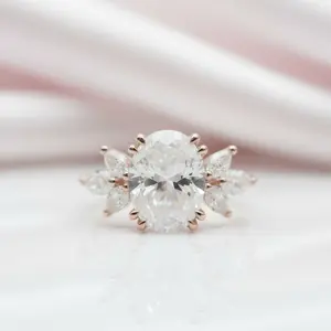 Oval Cut Diamond Option Rose Gold Dainty Engagement Ring