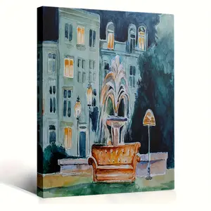 Friends TV Show Central Perk Fountain Painting - Friends TV Show Memorabilia, Ready-to-Hang Canvas Wall Art Decor for Living Room, Bedroom, Office - Perfect Gift for Friends Fans, Home Decoration, Cozy Artwork