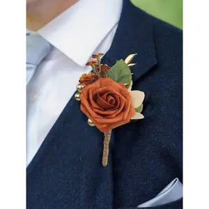 Rinlong Boutonniere Burnt Orange Wedding Flower Ornaments Vintage Fashion Accessory