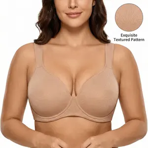 HSlA Joan Comfortzone Floral Print & Solid Soft T-Shirt Full CoverageUnlined Unpadded Underwire Plus Size Minimizer Bra Everyday Bra