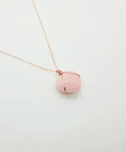 Rose Quartz Necklace: 14K Gold Wire Wrapped Crystal Pendant