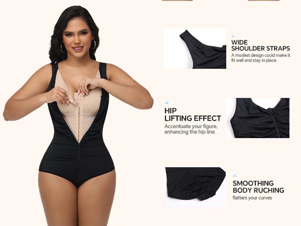 SHAPSHE Women's One Piece Tummy Control Swimsuit Full Coverage Bathing Suit Ruched Modest V Neck Shapewear Swimwear