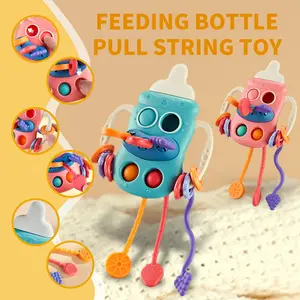 Early Education Toy, Infant Milk Bottle Shape Pull-String Learning Toy, Early Development Fun Interactive Game, Shape Cognition Hearing Development