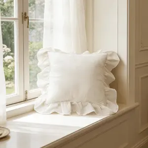 Elegant French Vintage Ruffled Cushion Cover with Insert, Soft Fabric, Home Decor & Gift Choice, Durable Comfortable Bedding Accessory