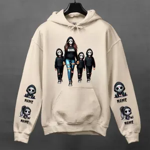 Personalized Halloween Mama Hoodie, Custom Kids Names Sweatshirt, Spooky Mom Hoodie, Custom Mama Halloween Sweatshirt with Kids Names on Sleeves,Halloween Party Gift for Mom
