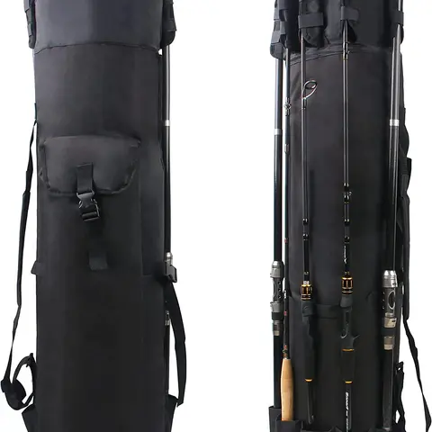 Waterproof Oxford Fabric Fishing Pole Bag - 48"L x 14"D, 5-Rod & Reel Organizer, 1.5lb, Side Pocket, Large-Capacity Tackle Storage Travel Carry Case, 14.5"x11.4"x6" Size, Quick Fasten, Extra Long, Fishing Gift for Men (Sports & Outdoor, Canoeing)