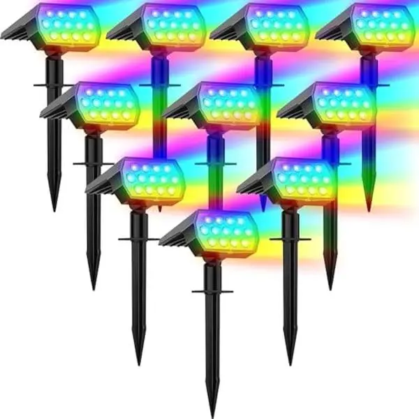 WELALO 10-Pack Solar Color-Changing Outdoor Spot Lights, Waterproof Decorative Solar-Powered Flood & Spot Lighting, 7-Mode RGB LED Exterior Lights for Garden Driveway Christmas Decorations, Led Exterior Flood & Spot Lighting