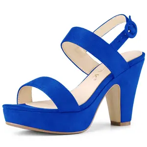 BLISSFUL STEP Women's Slingback Suede Platform Heels Chunky Heel Sandals