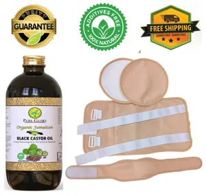 Castor Oil Pack 4 piece (Organic Cotton) with Organic Jamaican Black Castor Oil kit