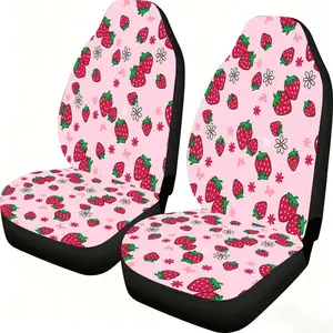Two-piece strawberry-themed car seat covers, Car Seat Protectors, designed for front seats, high-back, polyester, compatible with sedans, SUVs, trucks, perfect for Christmas Eve