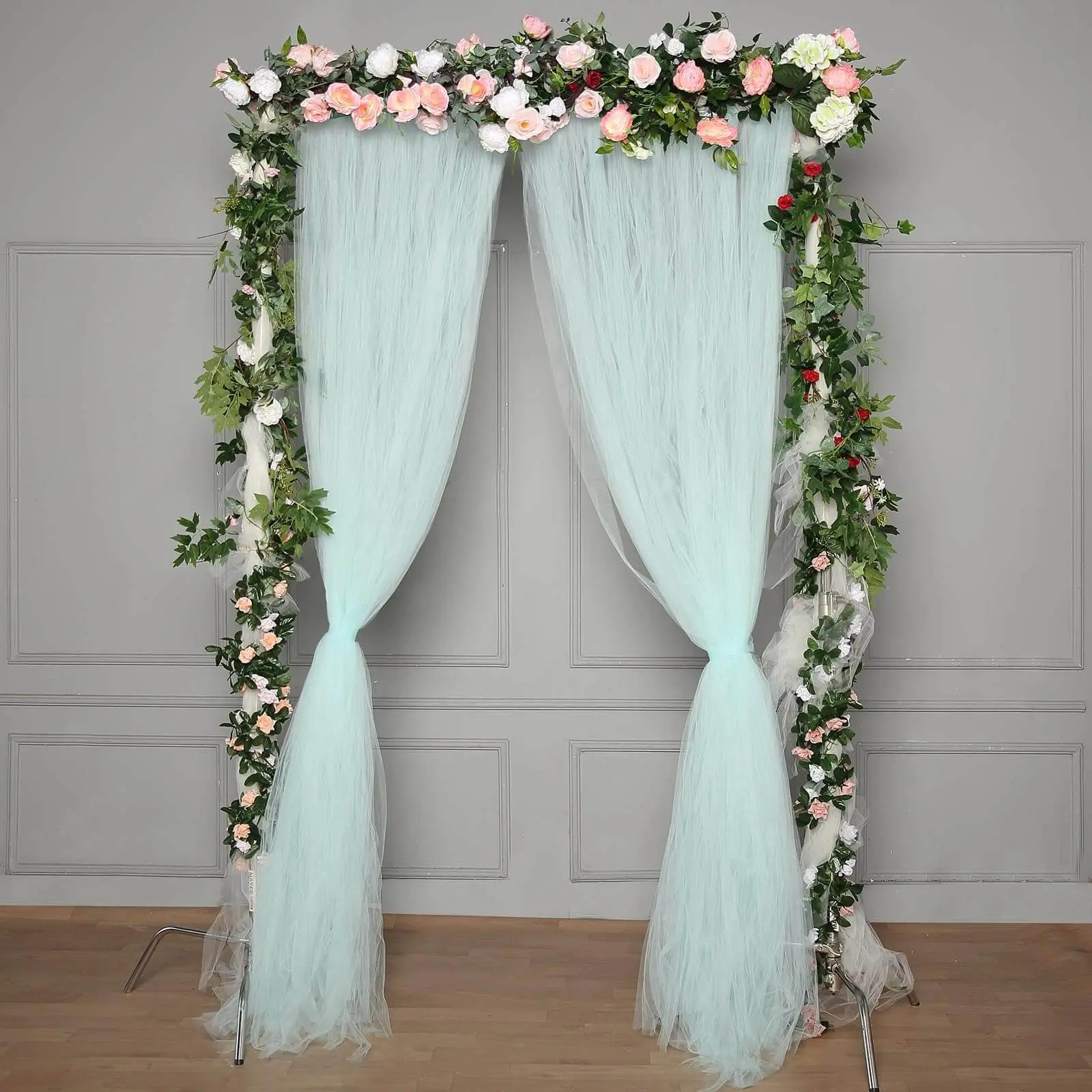 5ftx10ft Light Blue Dual-Sided Sheer Tulle Event Curtain Drapes, Satin Header Rod-Ready Backdrop Banners for Party Home Supplies, Sheer Curtains