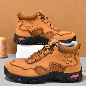 Men's New Fashion Mid-top Casual Shoes Lace-up Outdoor Hiking Leather Boots| tiktok shop |