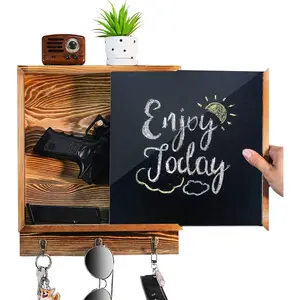 Hidden Wall Gun Safe Pistol Rack Shelf with 3 Hooks Secret Decor Concealment Furniture Wooden Art Storage Cabinet Indoor Picture Frame Storage Shelves for Hidden Gun Storage