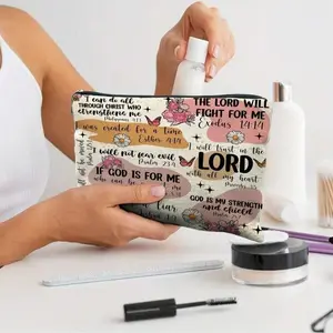 Inspirational Bible Verse Makeup Bag, Christian Gift for Women, Faith-Based Linen Cosmetic Pouch, Durable Zipper Closure