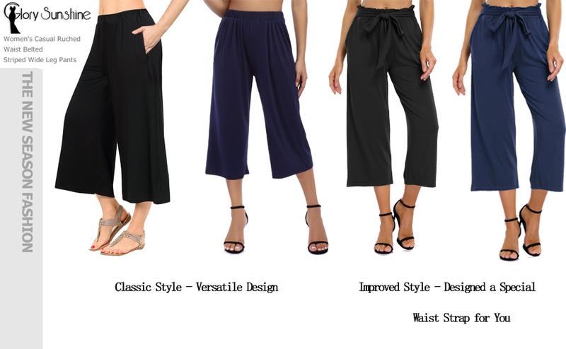 GARVEE Women's Elastic Waist Solid Palazzo Casual Wide Leg Pants with Pockets (XXL, Black)