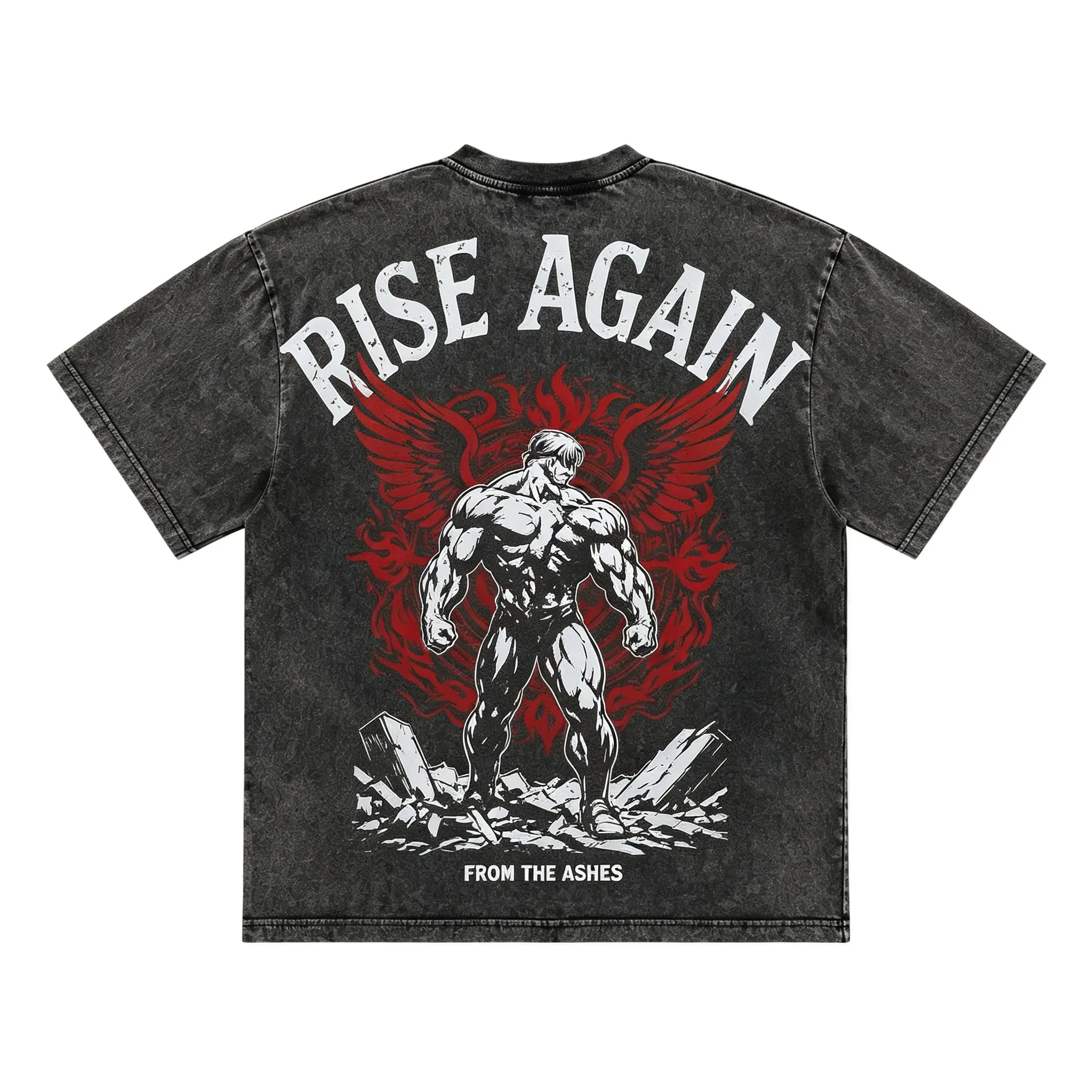 Vintage Washed Bodybuilder Graphic Tee for Men, Oversized Gym T-Shirt, Streetwear Short Sleeve Shirt Heavyweight Drop Shoulder Cotton Menswear Tops