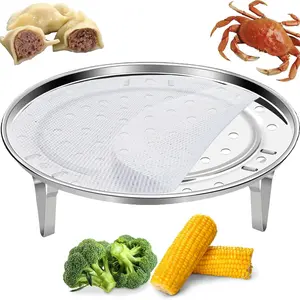 Round Steamer Rack 1 count with  Liners, Stainless Steel  Steamer Basket with Removable Stand for Cooking,  Steamer Basket for Vegetables Dumplings fish and Seafood (Round-6.9inch/17.5cm)