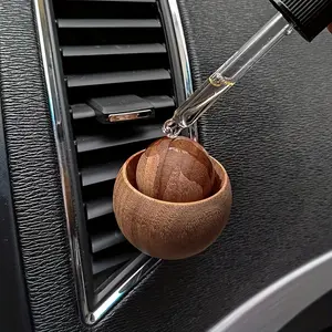 Handcrafted Natural Black Walnut Wood Car Aromatherapy Diffuser, Woody Aromatic - Round design with a black handle, suitable for car air vents and home essential oil diffusion, a wooden decoration without chemical additives, home fragrance, Car Scents