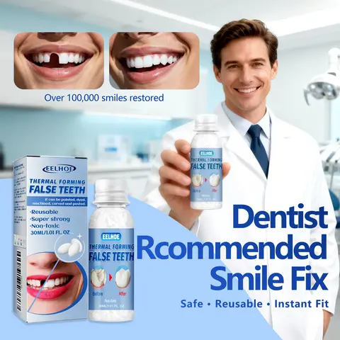 EELHOE Moldable Dental Gel Dentures Temporary Fillings for Broken Teeth, Cavities & Gaps | Shapeable Tooth Repair Kit with Dental Glue Film & Makeup | Oral Care Fake Tooth Replacement Solution Reusable Natural Smile Dental Veneers