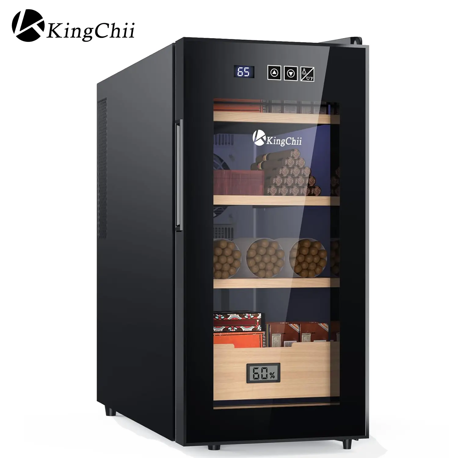 KingChii 26L Premium Spanish Cedar Storage Cabinet - 4 Layers, 200-Capacity, Luxury Black, Built-in Hygrometer, Precision Temperature Control (Household Humidifier Appliance)