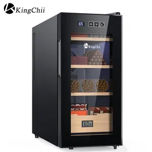 KingChii 26L Premium Spanish Cedar Storage Cabinet with Precision Temperature Control Built in Hygrometer 4 Layers 200 Capacity Case Luxury Black