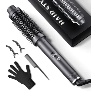 Thermal Brush for Blowout Look, 1.5 Inch Heated Round Brush with Negative Ion, Fast Heat Curling Iron, Dual Voltage Hot Brushes for Hair Styling Volumizing, Black