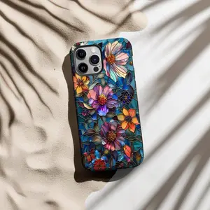 Artistic Stained Glass Floral Phone Case iPhone 17 16 15 14 13 12 11 pro max