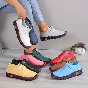 Women's solid color casual sports shoes with soft sole, thick sole, low top, lightweight and anti slip daily shoes