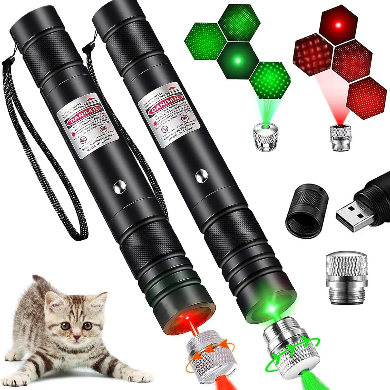 USB Rechargeable Pet Laser Toy, 2 Counts/set Portable & Waterproof Pet Toy, Interactive Toy for Indoor & Outdoor, Pet Supplies, Gifts for Pets, Cats P
