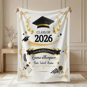 Personalized Graduation Blanket, Custom Name Class of 2026 Throw, Senior Keepsake Gift for Her Him, Custom School Design, Graduation Present Cozy Decor