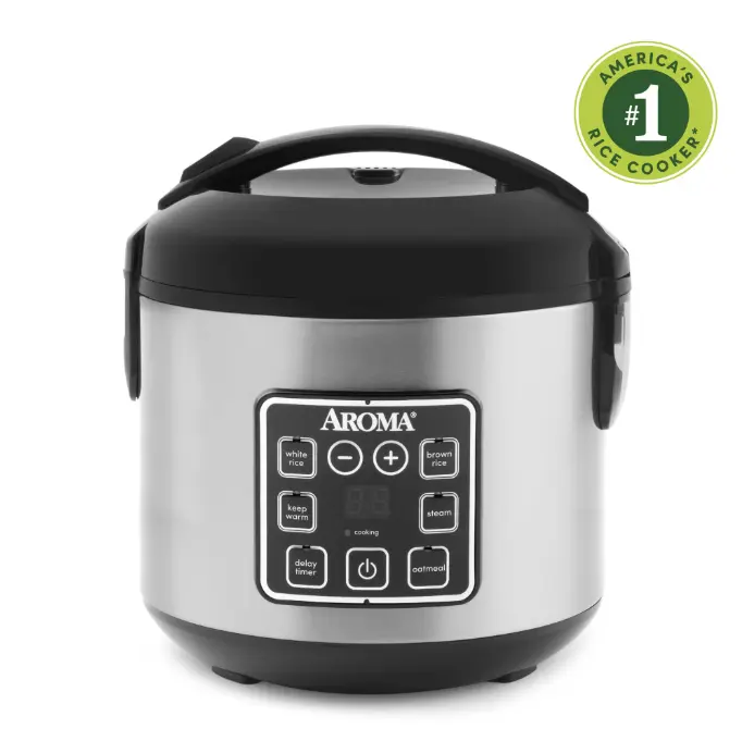 AROMA 8-Cup Digital Rice Cooker & Food Steamer with Bonded Granite Nonstick Ceramic