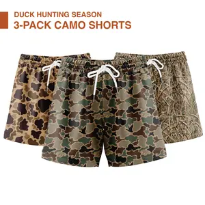 Pack 3 Duck Hunting Camo Shorts  - 5 Inch Inseam Camo Mesh Design for Men & Women Ideal Gym Wear & Gifts Breathable & Comfortable