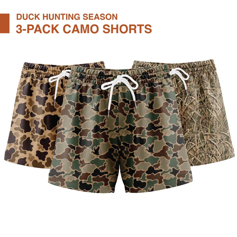 Men's 3-Pack Camo Mesh Athletic Shorts - 5-in Inseam, Breathable, Quick Dry, Moisture-Wicking, Mens Clothing, Activewear, Ideal for Gym Stuff, Hunt Gear, Camouflage Shorts