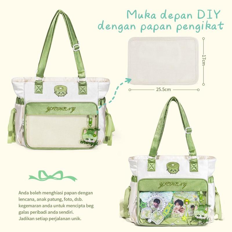 [Valentine's Day Gift] THE JUNCO Kiwi College Style Clear Barclay Ita Bag: A Large Capacity Double Shoulder Handbag for Students Also a Versatile Sling Bag for Women‘s, Perfect as a Shoulder Bags Woman and a Tote Bag for Gift