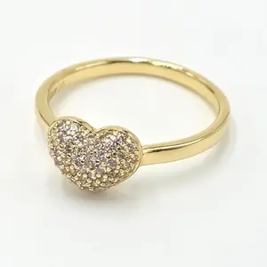 Xuping Jewelry Women's Gold-Plated Heart-Shaped CZ Engagement Ring, Pavé Setting, Sparkling Stones, Elegant Finish for Daily Wear, Cubic Zirconia Rings, Rings For Women
