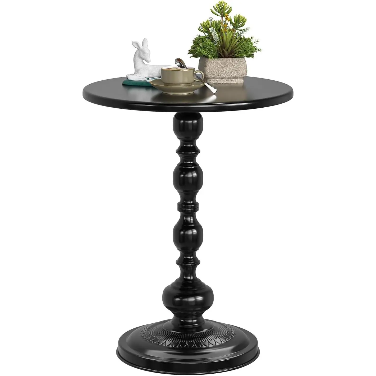 Small side table, round drink table end table, sofa table TV tray table, pedestal coffee table for living room, black