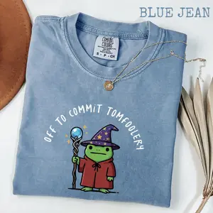 Comfort Colors Off To Commit Tomfoolery Shirt, Wizard Frog DnD Tee, Funny RPG Gamer Meme Shirt, Weirdcore Fantasy Animal Graphic T-Shirt