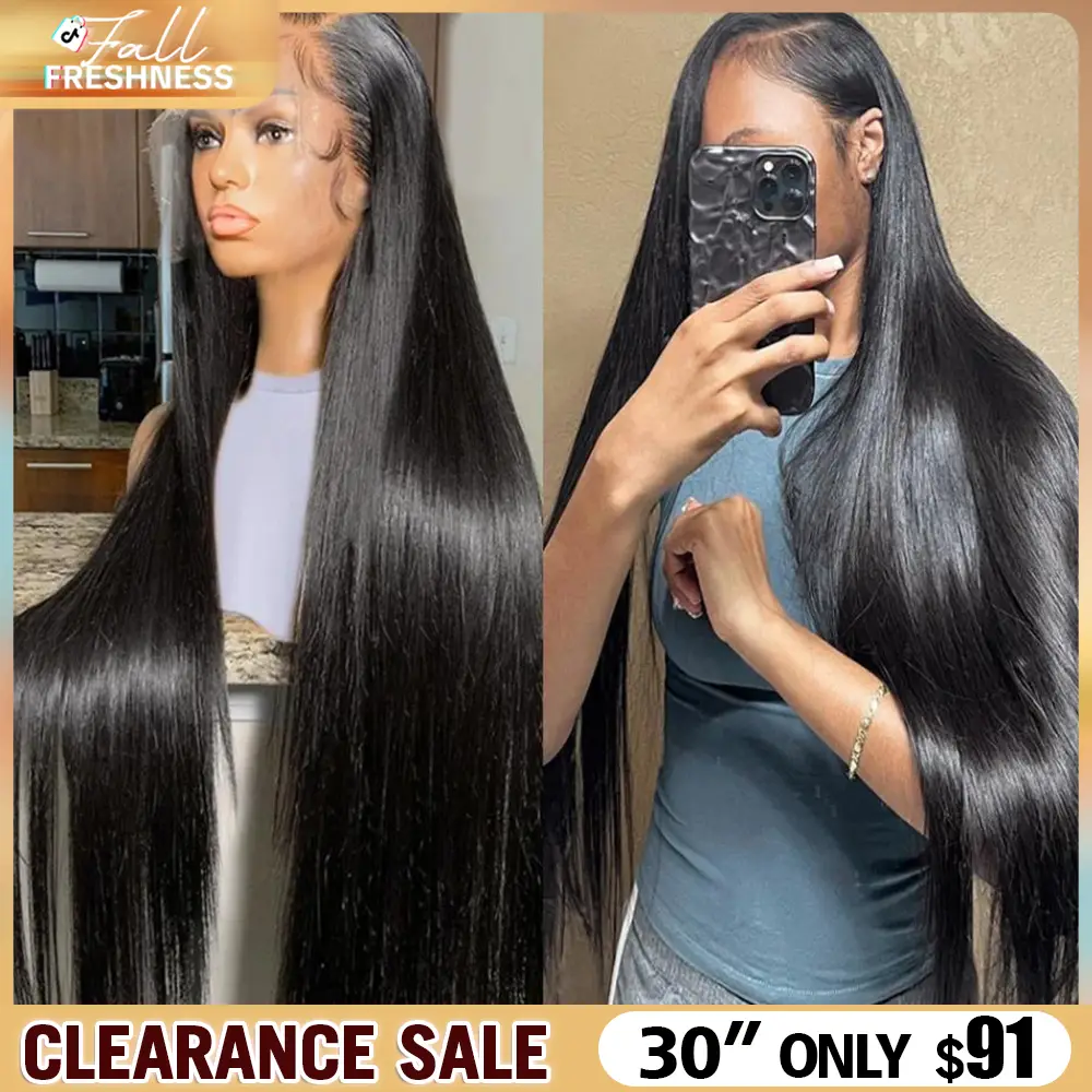 [NEW IN] Bling Hair 32inch 13x6 Bone Straight Lace Front Wigs For Human Hair Wigs 180% Density Natural Black Color #Fallfreshness