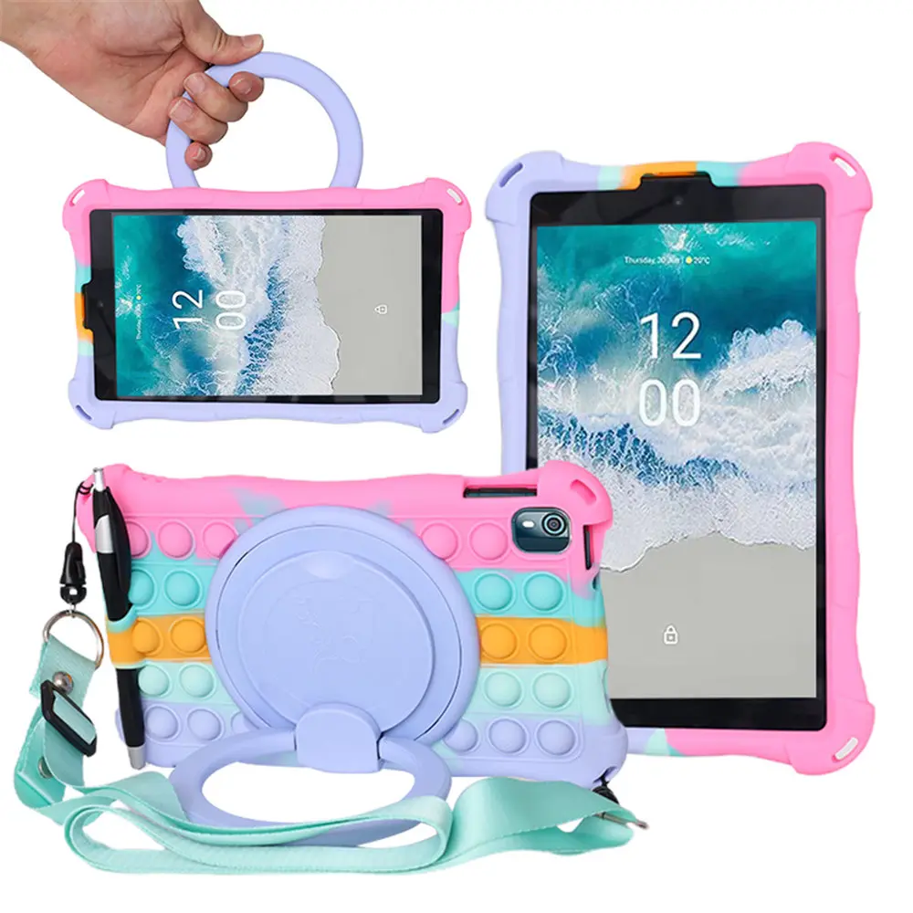 360-Degree Rotating Stand Tablet Case for Nokia T10 2022 8in, Soft Bubble Silicone Kids-Safe Accessories with Bubble Texture for Protection & Casing