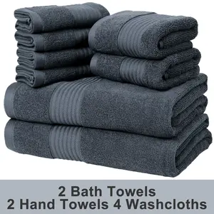 Raybee 8 Piece 100% Cotton Towel Set,Oversized Fade Resistant Towel set for Bathroom, Soft and Absorbent, 2 Bath Towels, 2 Hand Towels and 4 Washcloths Bathroom Towel Set,Daily Necessities【Black Friday】