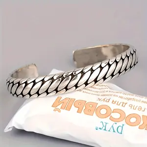 🔥   Geometric Stainless Steel Open Bangle |   Vintage Punk Unisex Jewelry ⚡️ ✨   Hypoallergenic Retro Armor for Daily & Concerts