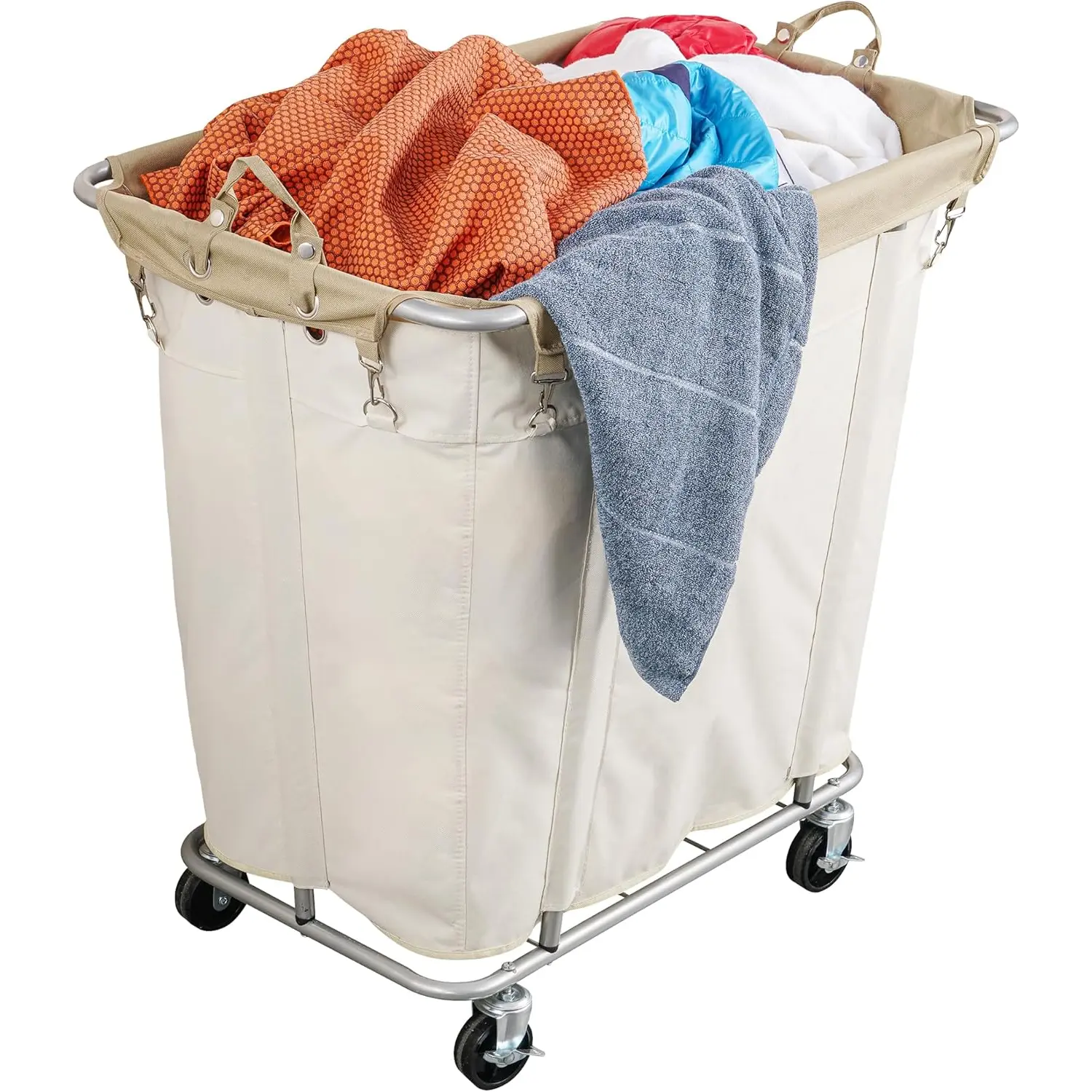 PLKOW Laundry Cart with Wheels 320L Large Rolling Laundry Cart for Commercial/Home, Rolling Laundry Basket with Steel Frame and Waterproof Lining, 9 Bushel, 32.3L X 19.7W X 30.7H Inch, Beige PLKOW