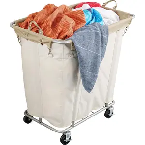 PLKOW Laundry Cart with Wheels 320L Large Rolling Laundry Cart for Commercial/Home, Rolling Laundry Basket with Steel Frame and Waterproof Lining, 9 Bushel, 32.3L X 19.7W X 30.7H Inch, Beige PLKOW