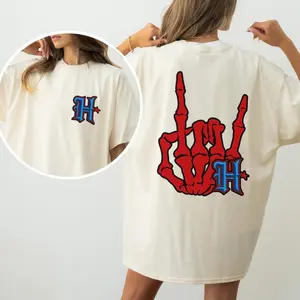 Texans H-Town Graphic Tee: Houston Rock Hand Unisex T-Shirt Texans Sweatshirt, Unisex Football Trendy Men Casual Heavy Cotton Tee