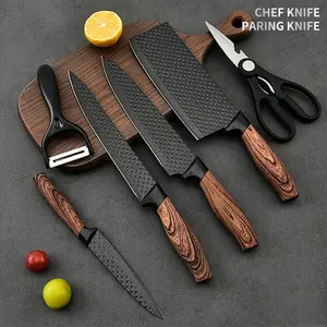 6PCS Kitchen Knife Set with Wooden Handle, Ultra-Sharp Stainless Steel Chef Knife,   Paring, Utility Knife, Scissors & Knife Block, Ergonomic Non-Slip Grip, Rust-Proof -    Perfect Holiday Gift Set