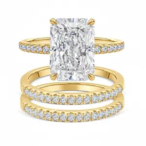 Rectangular Radiant Cut  Ring Set Tarnish Resistant & Shower Safe Stackable Bands  High Sparkle Jewelry