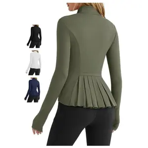 Fisoew Sports Women's Zippered Sports Jacket, Pleated Lightweight Slim Fit  Stand Collar with Thumbhole Pockets,Valentine's Day Gift Recommendations