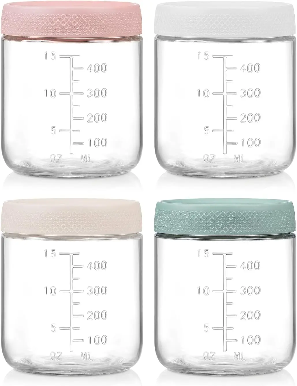 POIKSHARK 4-Pack Overnight Oats Containers with Lids,16 OZ Wide Mouth Glass Jars with Airtight Lids, Mason Jars Glass Food Containers for Snack Spice Sugar Food Prep Yogurt
